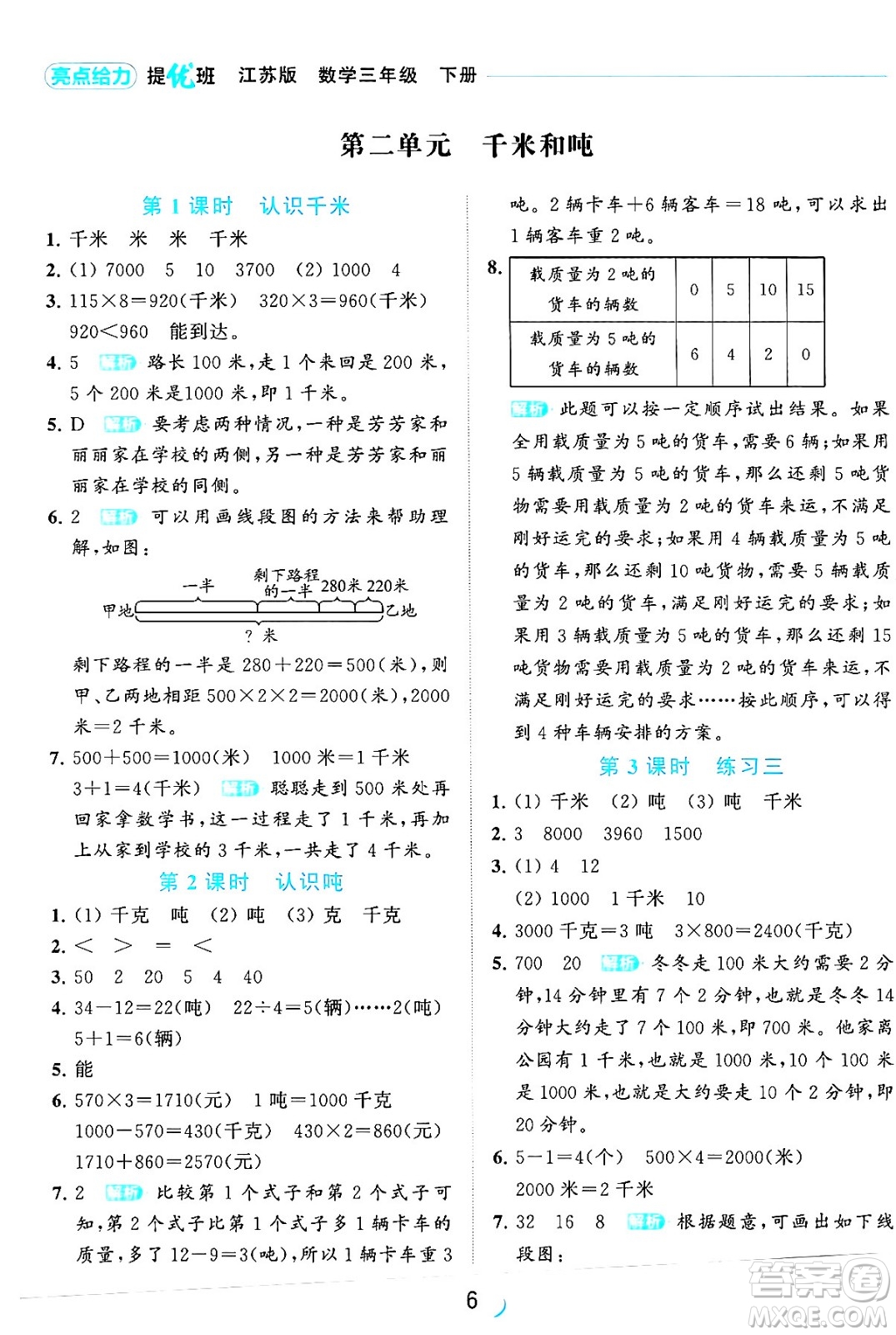 北京教育出版社2024年春亮點(diǎn)給力提優(yōu)班三年級數(shù)學(xué)下冊江蘇版答案