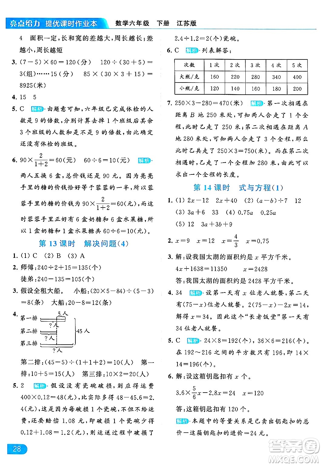 北京教育出版社2024年春亮點(diǎn)給力提優(yōu)課時作業(yè)本六年級數(shù)學(xué)下冊江蘇版答案