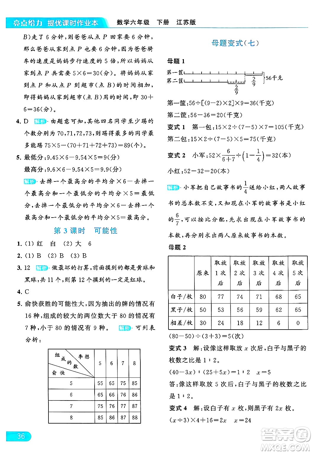 北京教育出版社2024年春亮點(diǎn)給力提優(yōu)課時作業(yè)本六年級數(shù)學(xué)下冊江蘇版答案