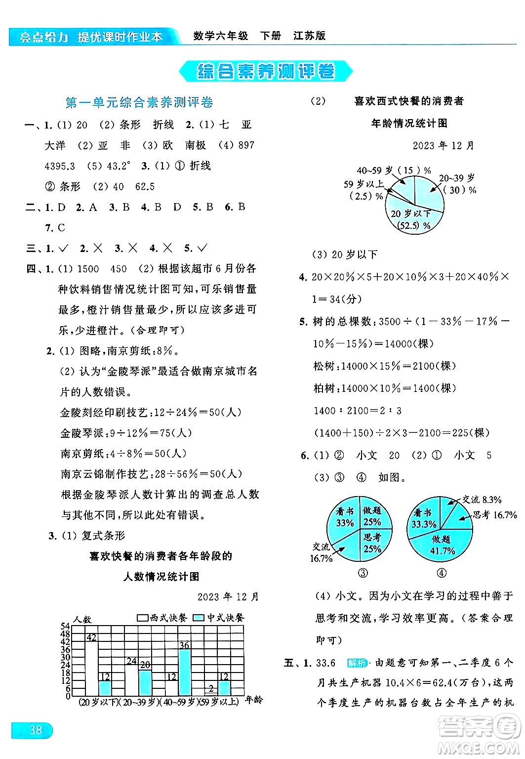 北京教育出版社2024年春亮點(diǎn)給力提優(yōu)課時作業(yè)本六年級數(shù)學(xué)下冊江蘇版答案