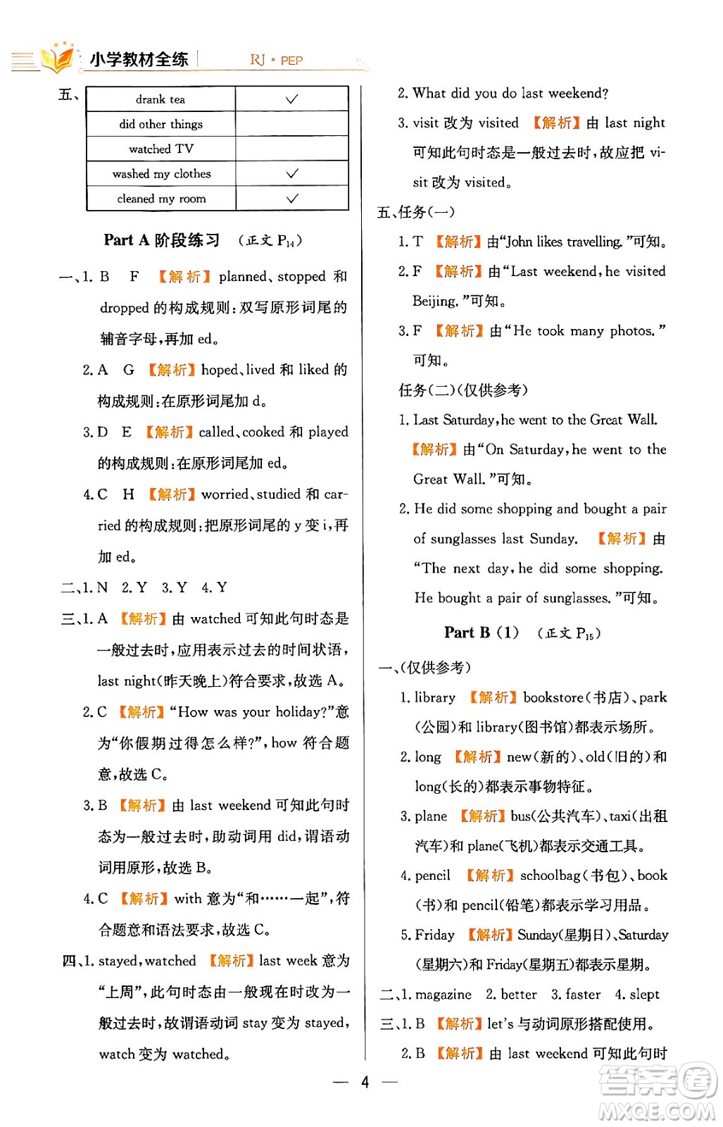 陜西人民教育出版社2024年春小學(xué)教材全練六年級(jí)英語(yǔ)下冊(cè)人教PEP版答案