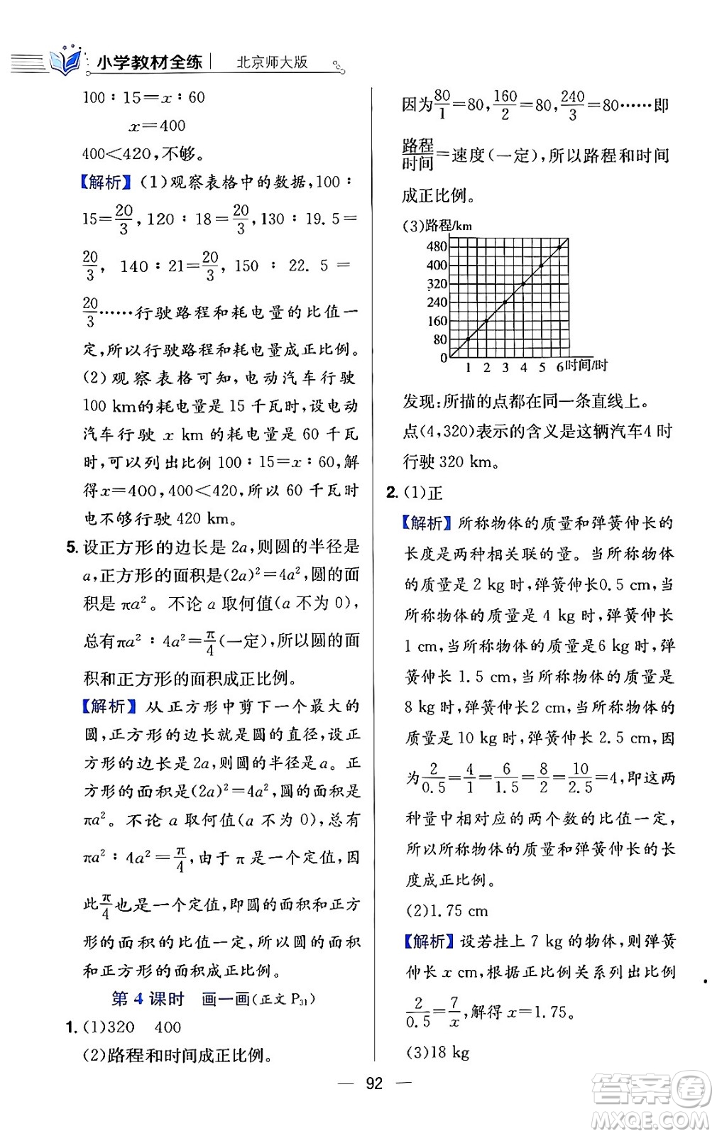 陜西人民教育出版社2024年春小學(xué)教材全練六年級數(shù)學(xué)下冊北師大版答案