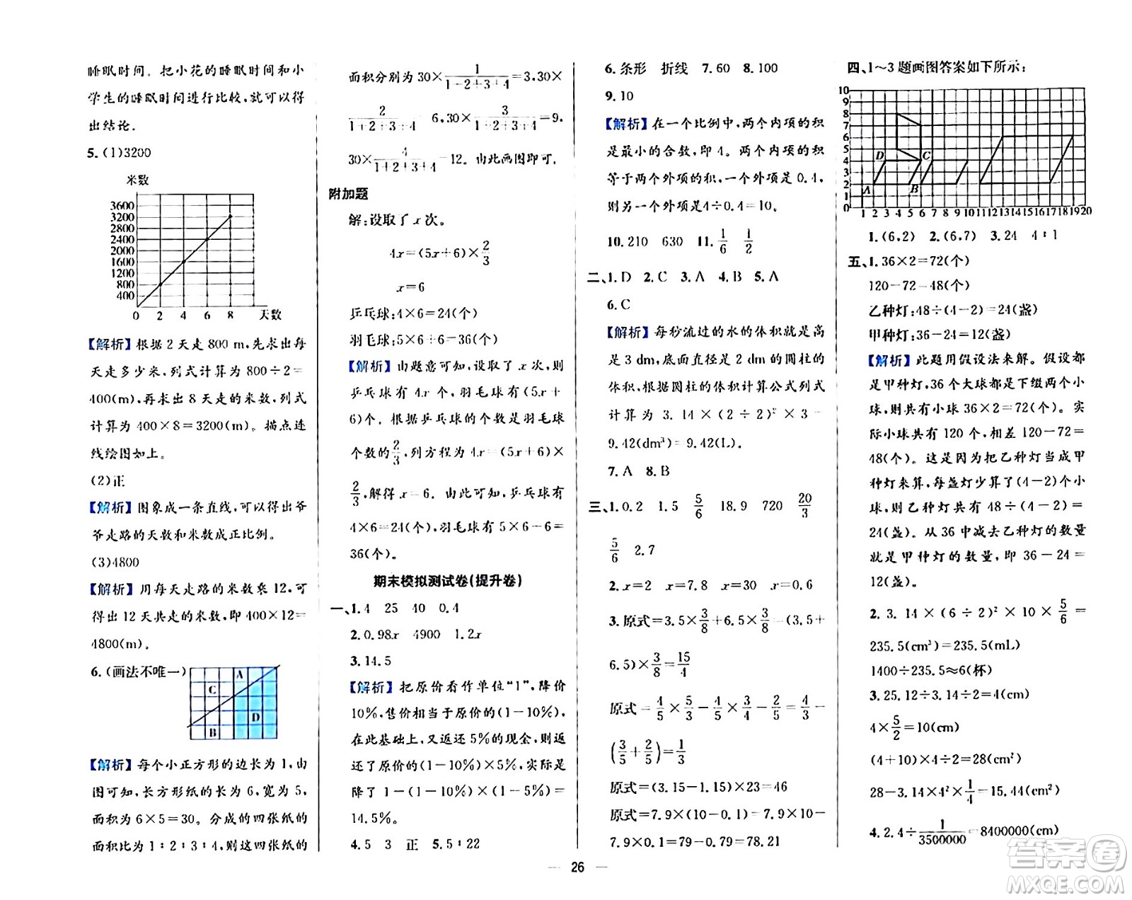 陜西人民教育出版社2024年春小學(xué)教材全練六年級數(shù)學(xué)下冊北師大版答案