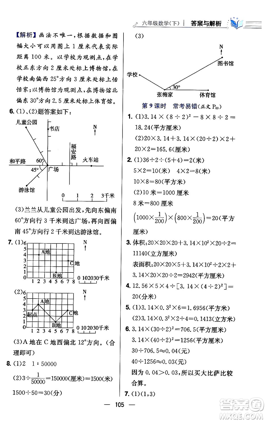 陜西人民教育出版社2024年春小學(xué)教材全練六年級(jí)數(shù)學(xué)下冊(cè)江蘇版答案