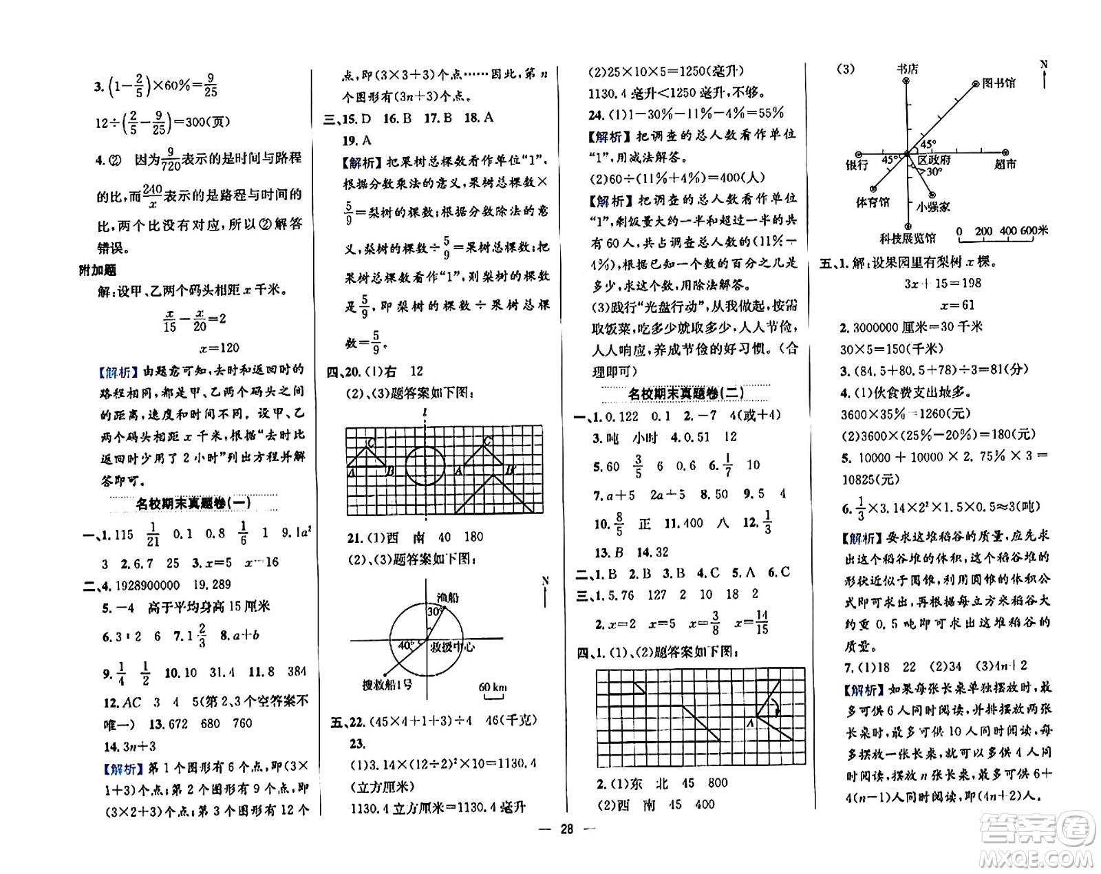 陜西人民教育出版社2024年春小學(xué)教材全練六年級(jí)數(shù)學(xué)下冊(cè)江蘇版答案