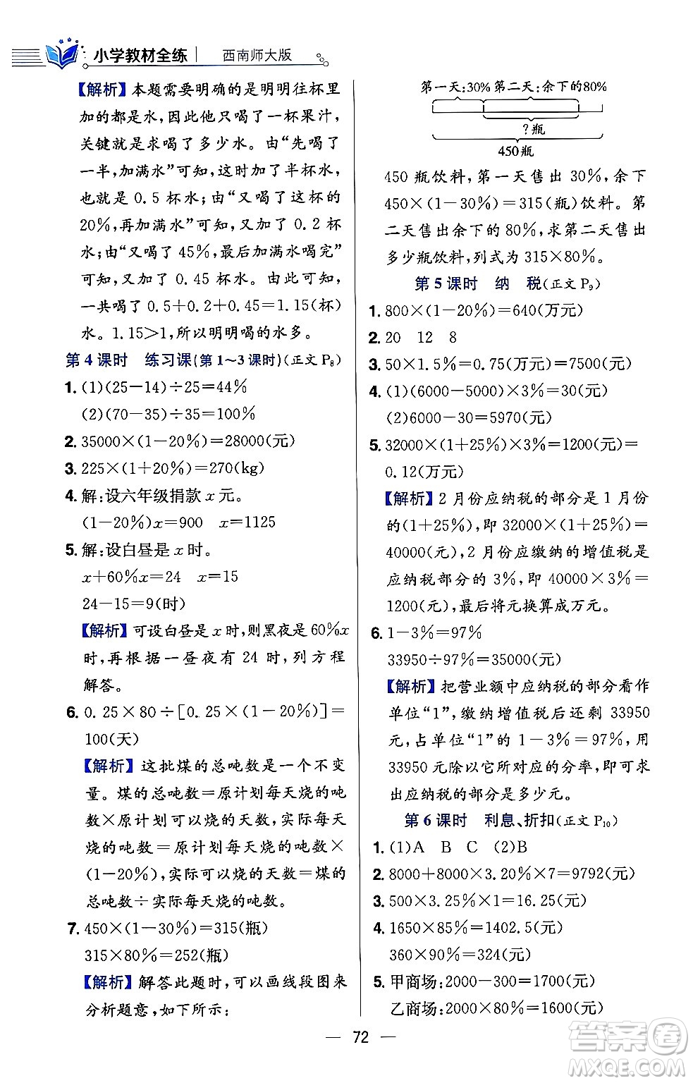 陜西人民教育出版社2024年春小學教材全練六年級數(shù)學下冊西師大版答案