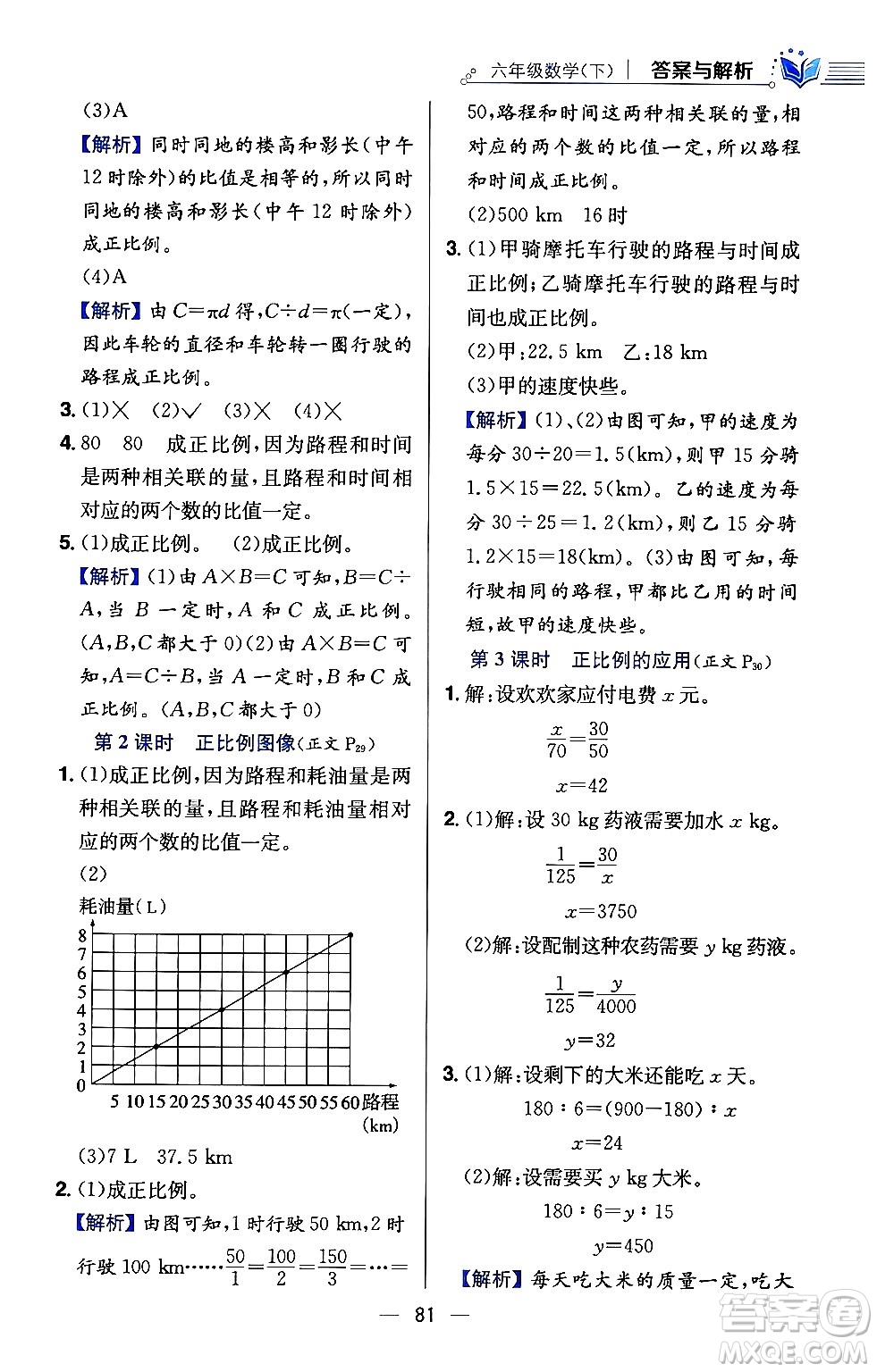 陜西人民教育出版社2024年春小學教材全練六年級數(shù)學下冊西師大版答案