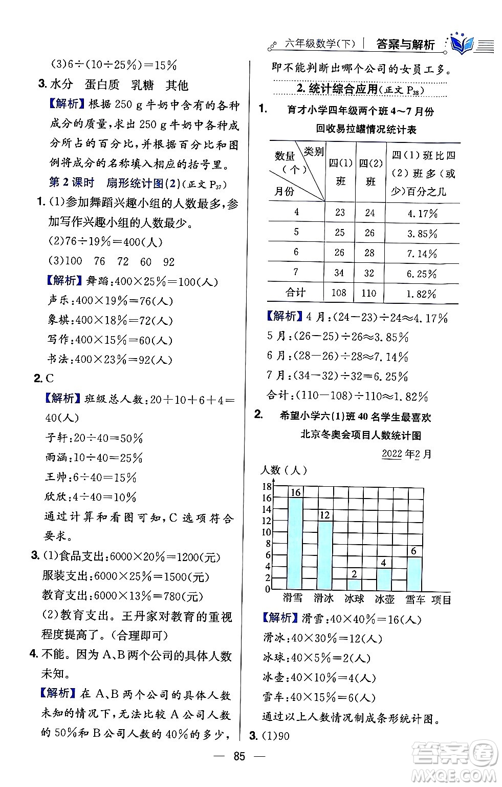 陜西人民教育出版社2024年春小學教材全練六年級數(shù)學下冊西師大版答案