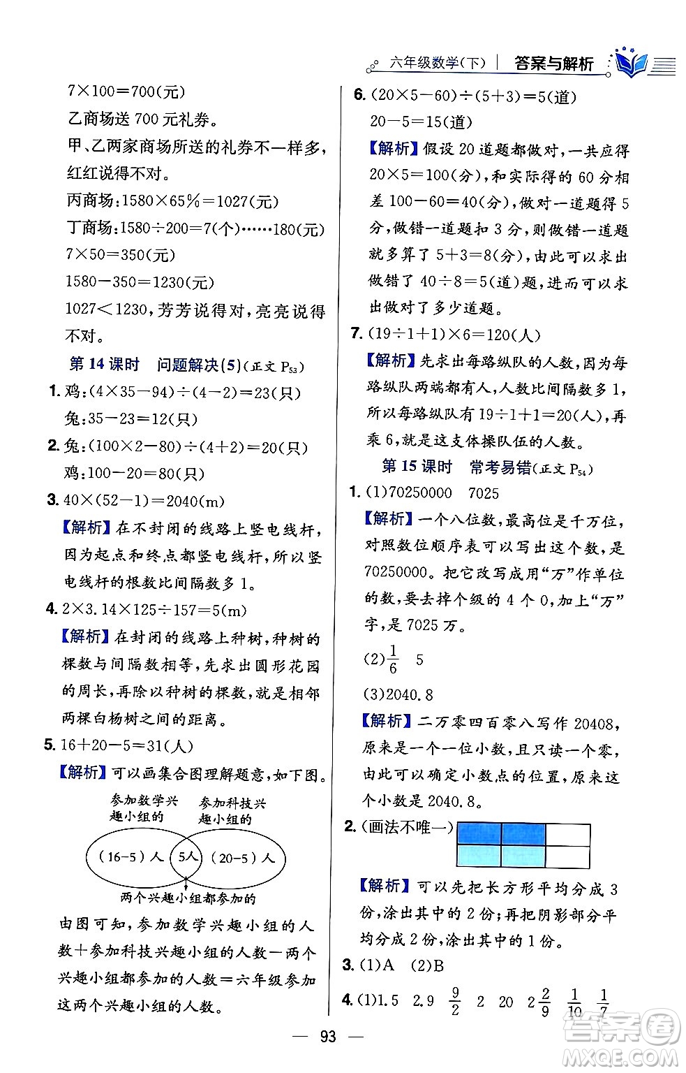 陜西人民教育出版社2024年春小學教材全練六年級數(shù)學下冊西師大版答案