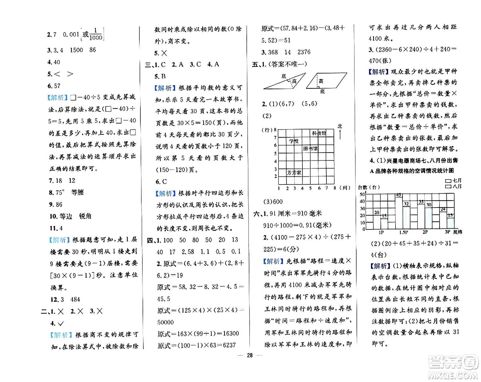 陜西人民教育出版社2024年春小學教材全練四年級數(shù)學下冊西南師大版答案
