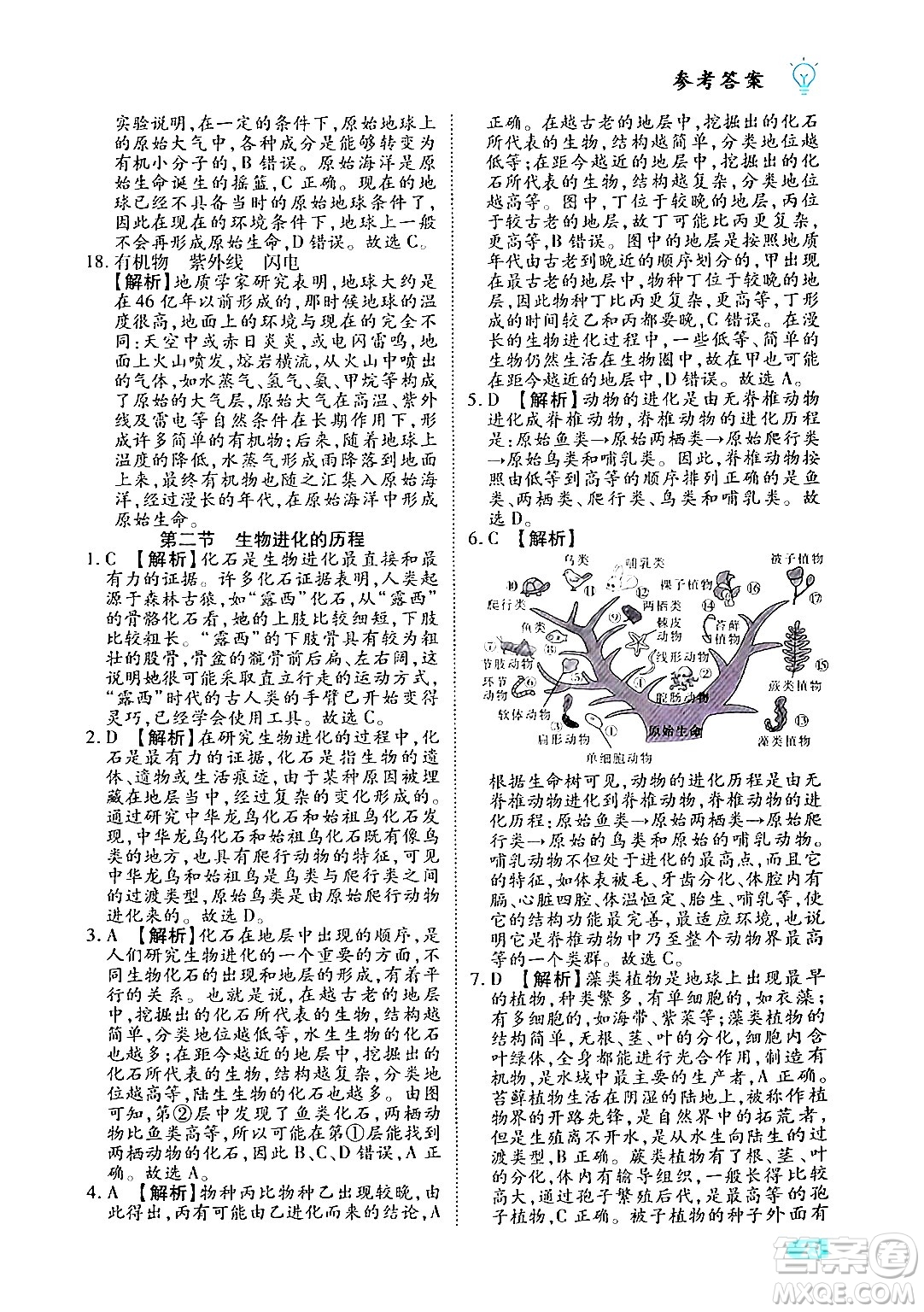西安出版社2024年春課課練同步訓(xùn)練八年級生物下冊人教版答案