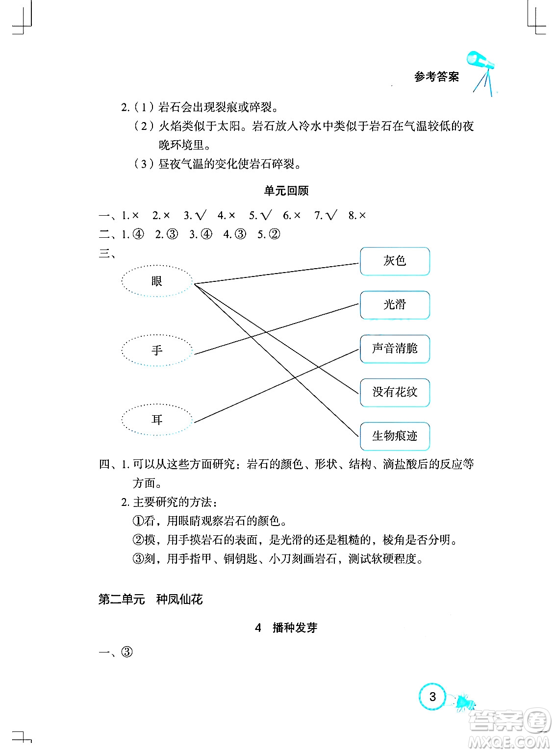 湖北教育出版社2024年春長江作業(yè)本課堂作業(yè)三年級(jí)科學(xué)下冊(cè)人教鄂教版答案