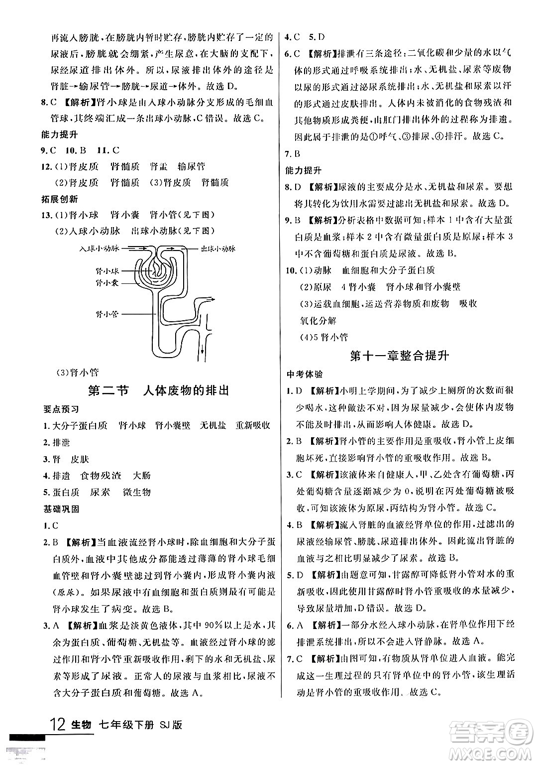 吉林教育出版社2024年春品至教育一線課堂七年級生物下冊蘇教版答案