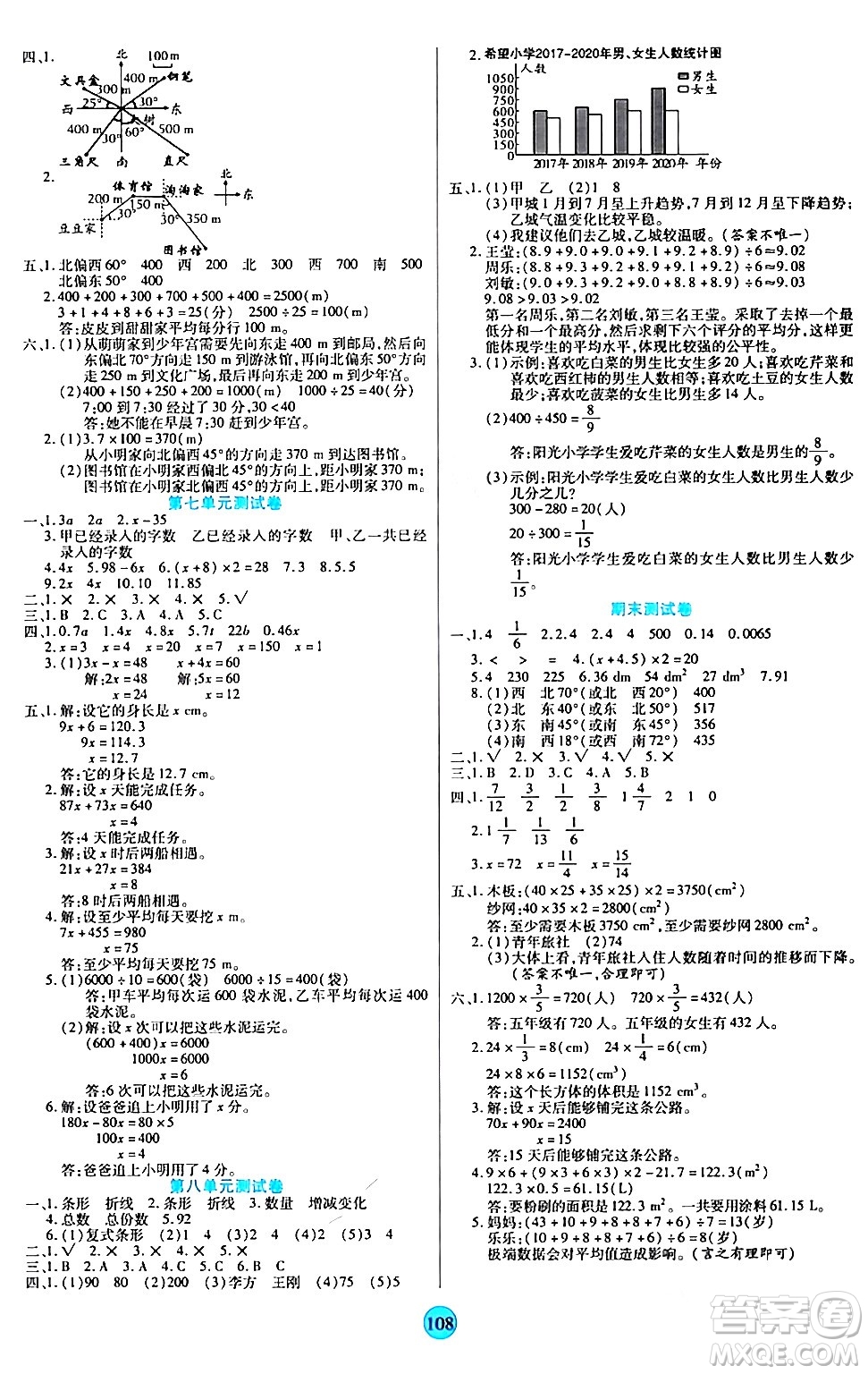 天津科學(xué)技術(shù)出版社2024年春云頂課堂五年級(jí)數(shù)學(xué)下冊(cè)北師大版答案