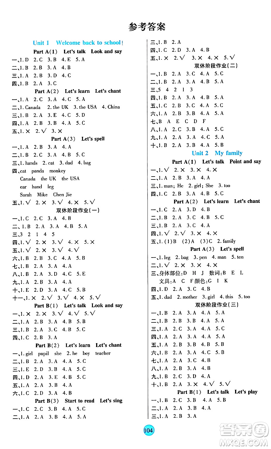 天津科學(xué)技術(shù)出版社2024年春云頂課堂三年級(jí)英語(yǔ)下冊(cè)人教PEP版答案