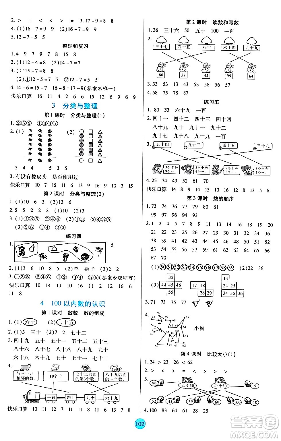 天津科學(xué)技術(shù)出版社2024年春云頂課堂一年級(jí)數(shù)學(xué)下冊(cè)人教版答案