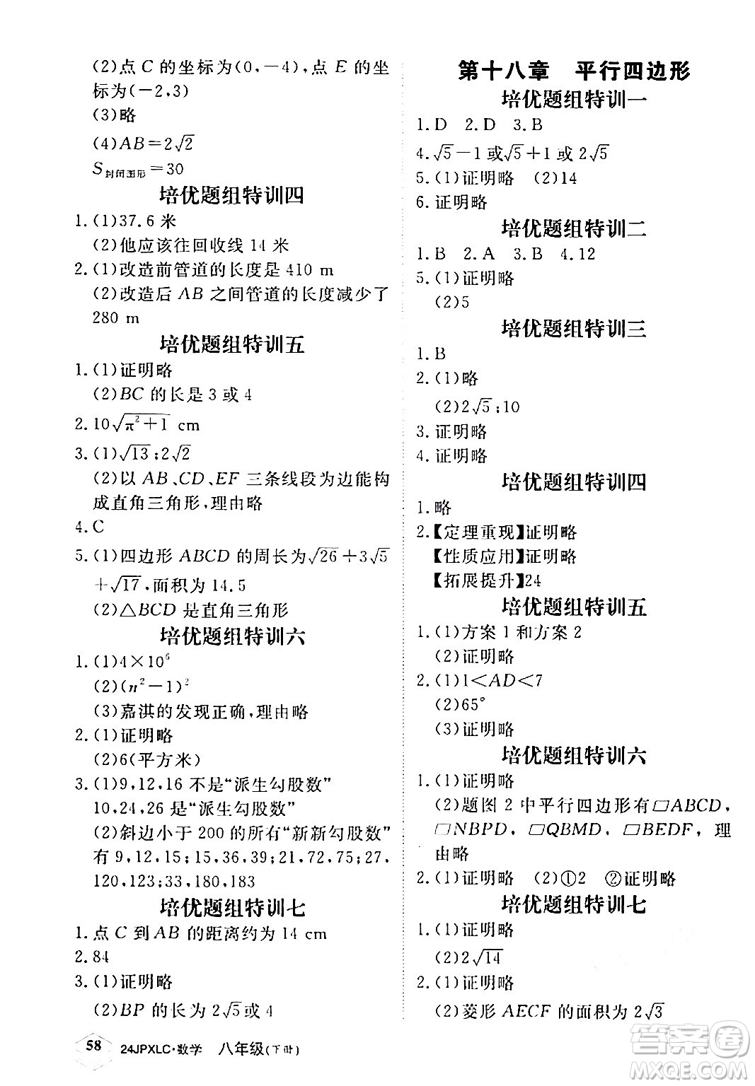 江西高校出版社2024年春金牌學練測創(chuàng)新作業(yè)設計八年級數(shù)學下冊課標版答案