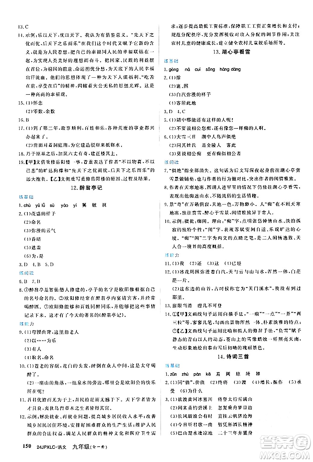 江西高校出版社2024年春金牌學(xué)練測創(chuàng)新作業(yè)設(shè)計(jì)九年級語文下冊課標(biāo)版答案