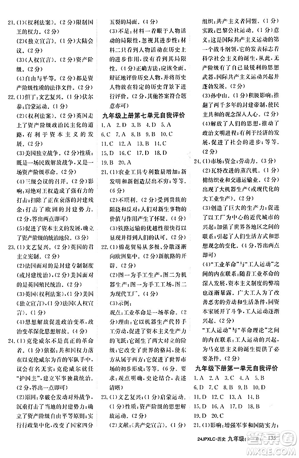 江西高校出版社2024年春金牌學(xué)練測創(chuàng)新作業(yè)設(shè)計(jì)九年級歷史下冊課標(biāo)版答案