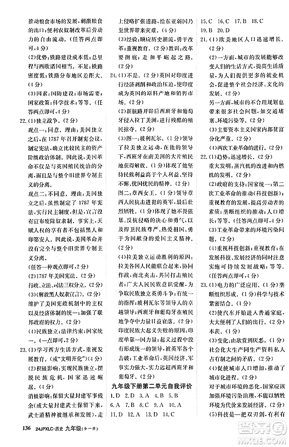 江西高校出版社2024年春金牌學(xué)練測創(chuàng)新作業(yè)設(shè)計(jì)九年級歷史下冊課標(biāo)版答案