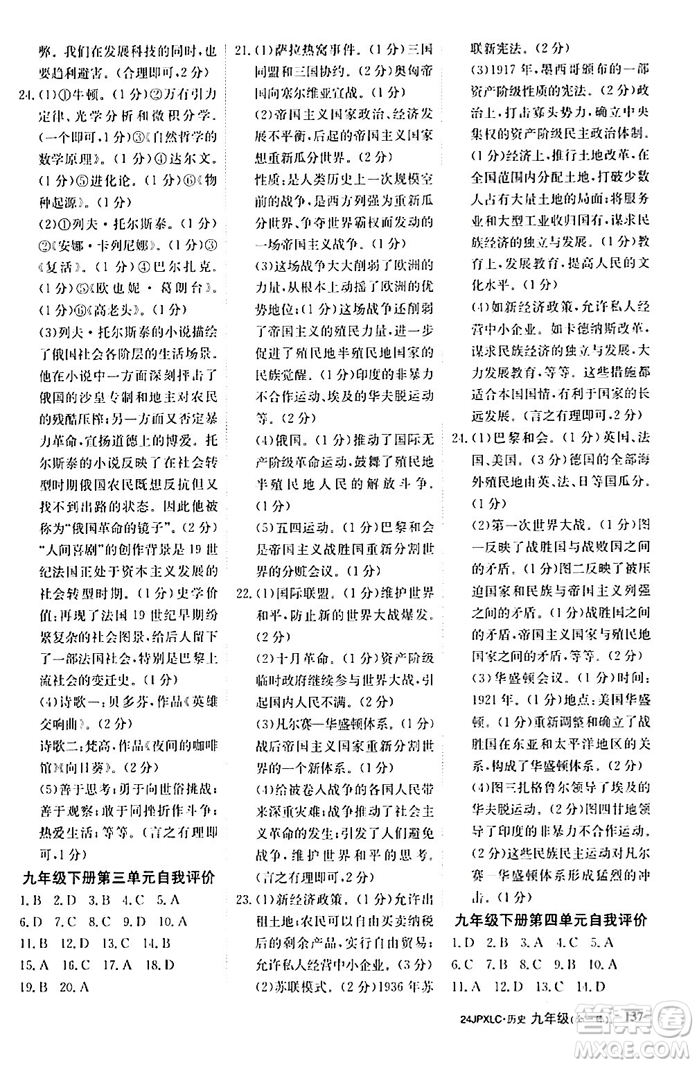 江西高校出版社2024年春金牌學(xué)練測創(chuàng)新作業(yè)設(shè)計(jì)九年級歷史下冊課標(biāo)版答案