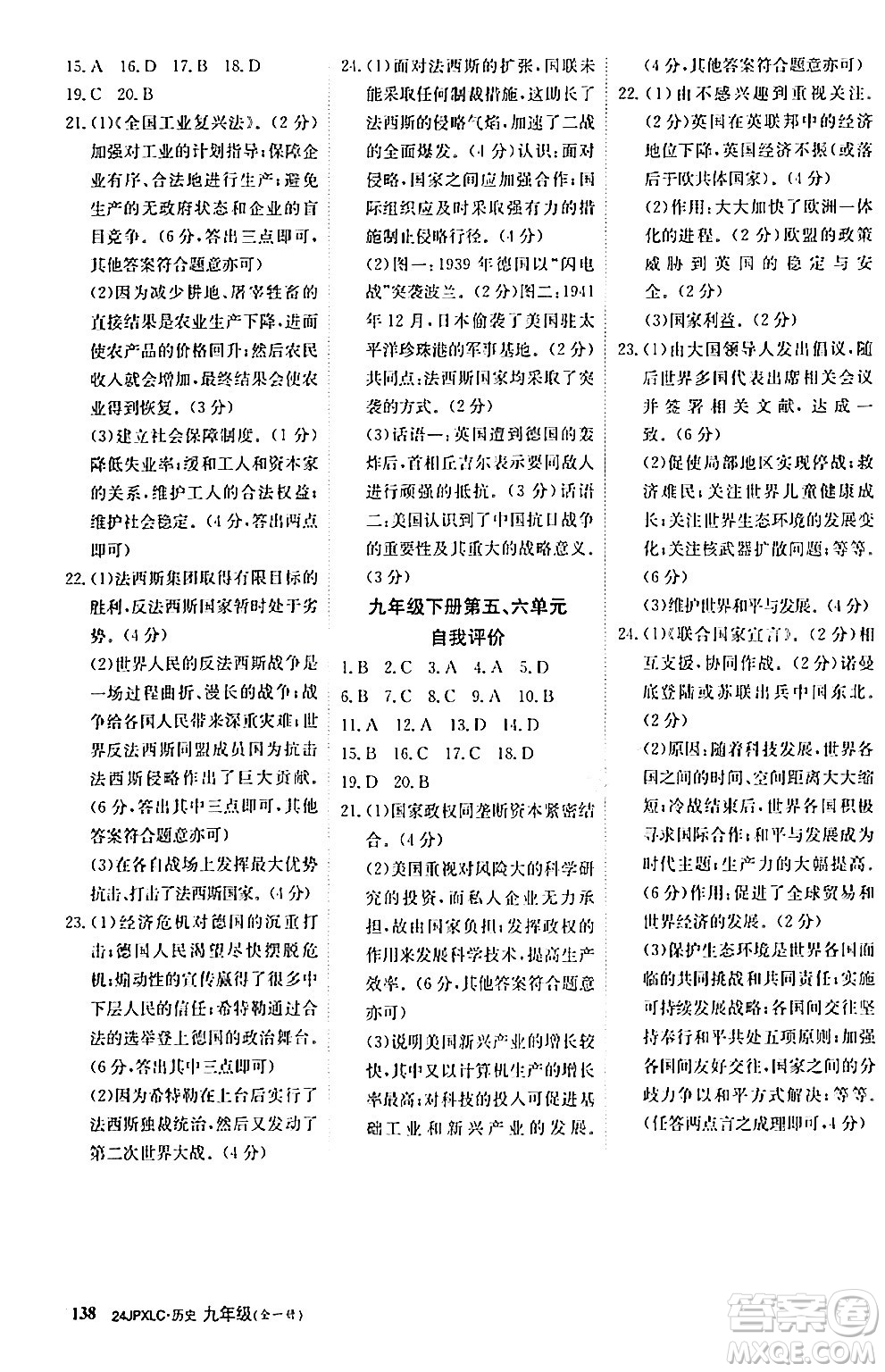 江西高校出版社2024年春金牌學(xué)練測創(chuàng)新作業(yè)設(shè)計(jì)九年級歷史下冊課標(biāo)版答案
