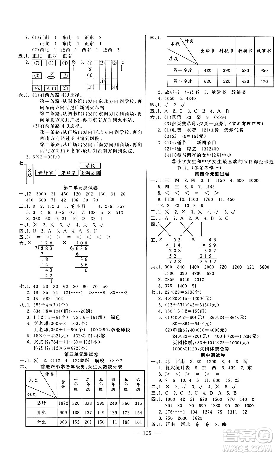 陽(yáng)光出版社2024年春快樂(lè)練習(xí)作業(yè)本三年級(jí)數(shù)學(xué)下冊(cè)人教版答案