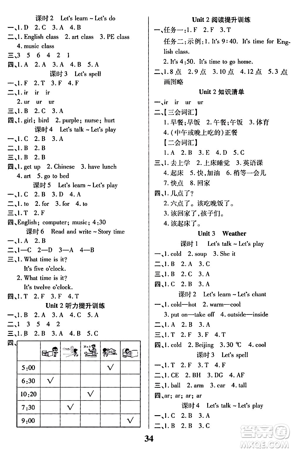沈陽(yáng)出版社2024年春培優(yōu)小狀元優(yōu)秀三好生分層作業(yè)四年級(jí)英語(yǔ)下冊(cè)通用版答案