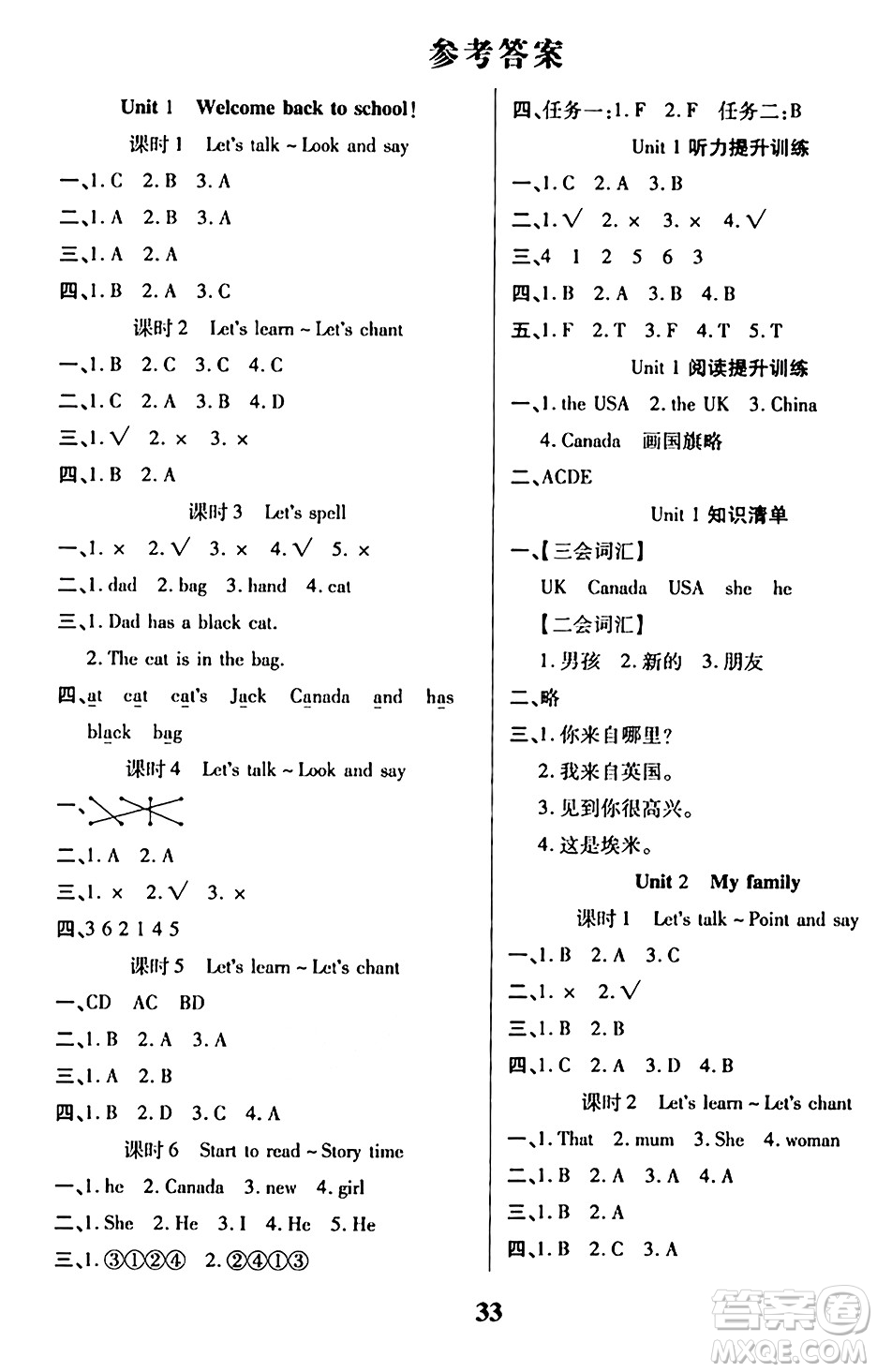 沈陽(yáng)出版社2024年春培優(yōu)小狀元優(yōu)秀三好生分層作業(yè)三年級(jí)英語(yǔ)下冊(cè)通用版答案