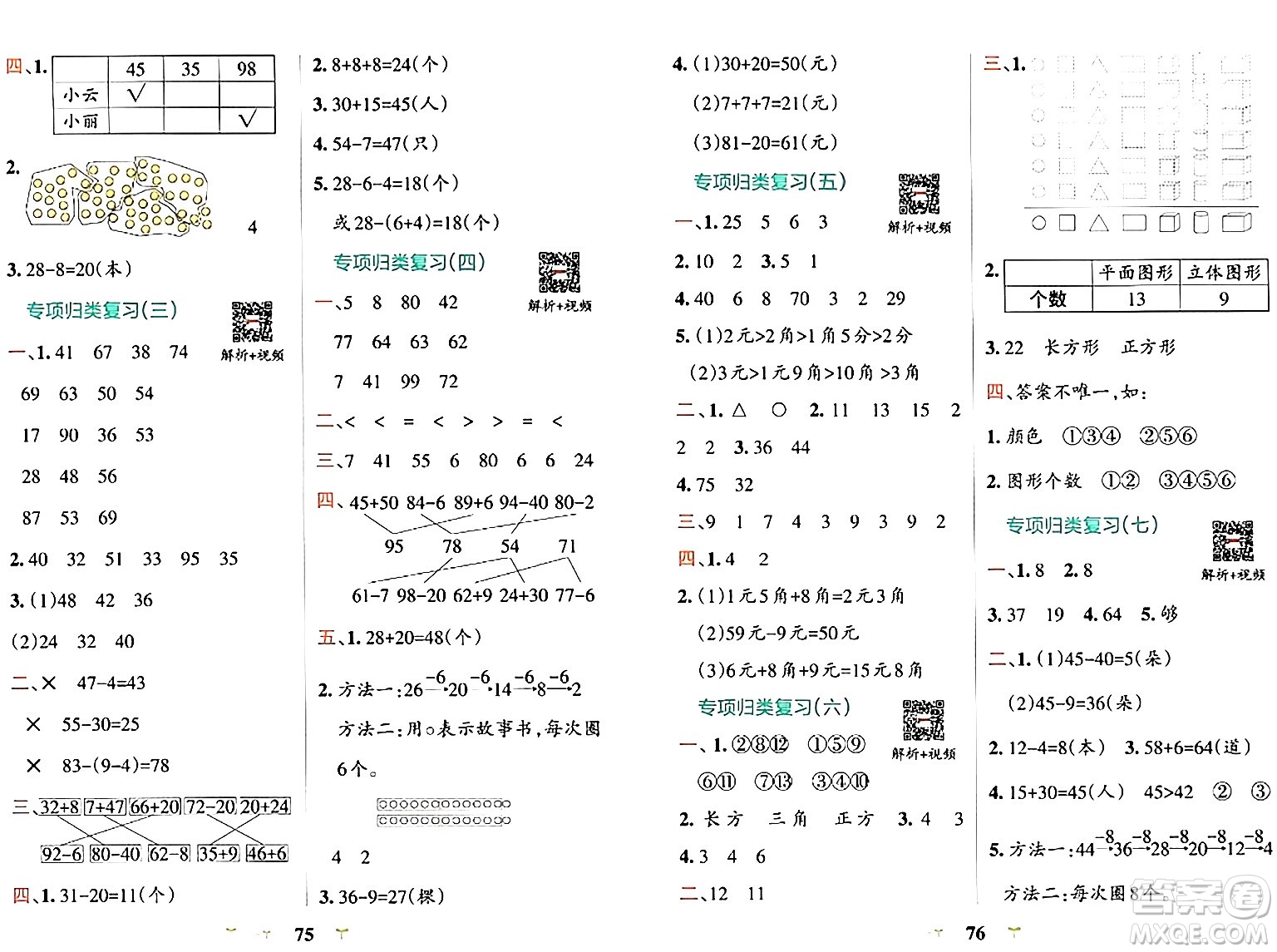 陜西師范大學出版總社有限公司2024年春小學學霸沖A卷一年級數(shù)學下冊人教版答案