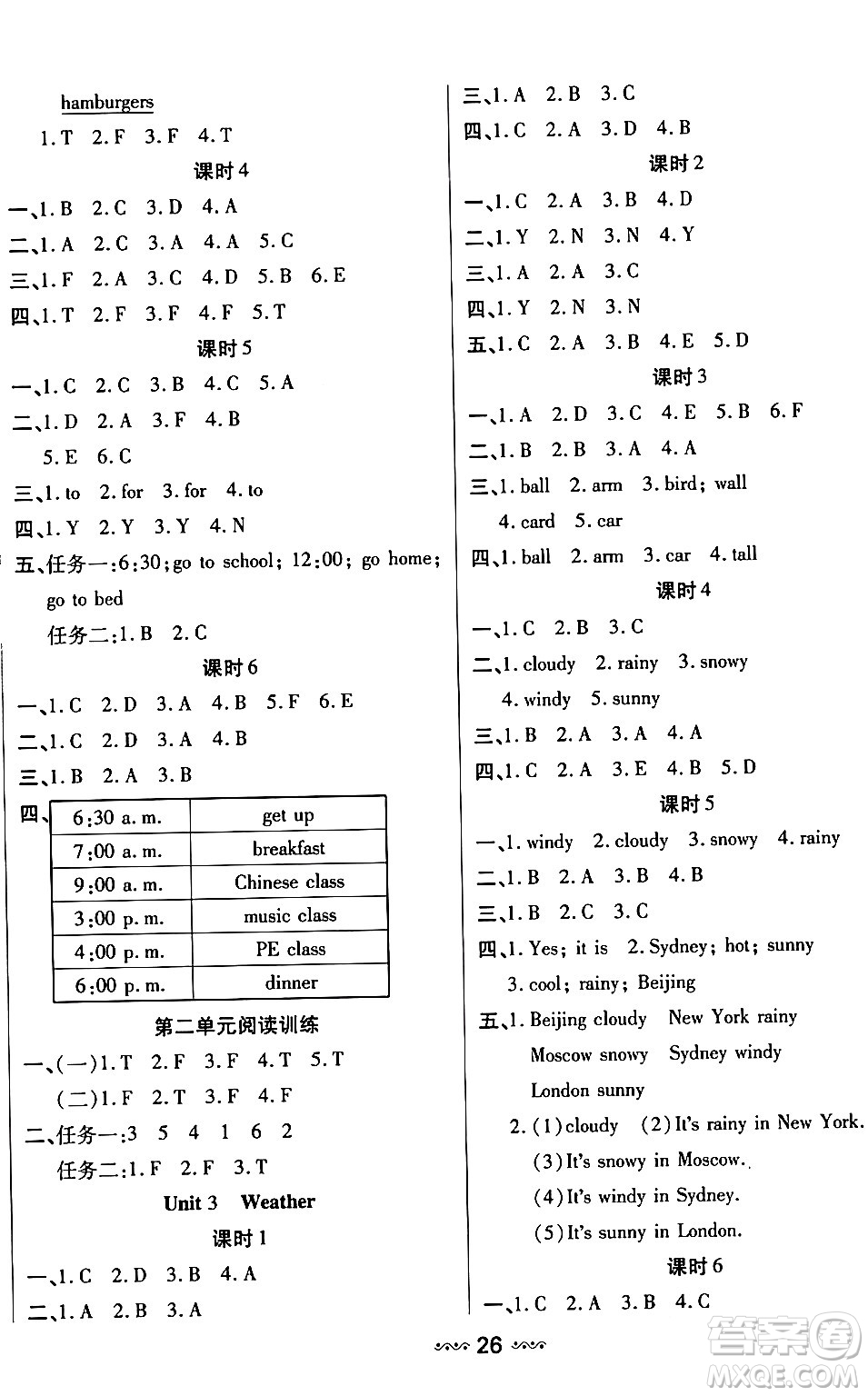 河北少年兒童出版社出版社2024年春輕松練一線課堂四年級英語下冊人教版答案
