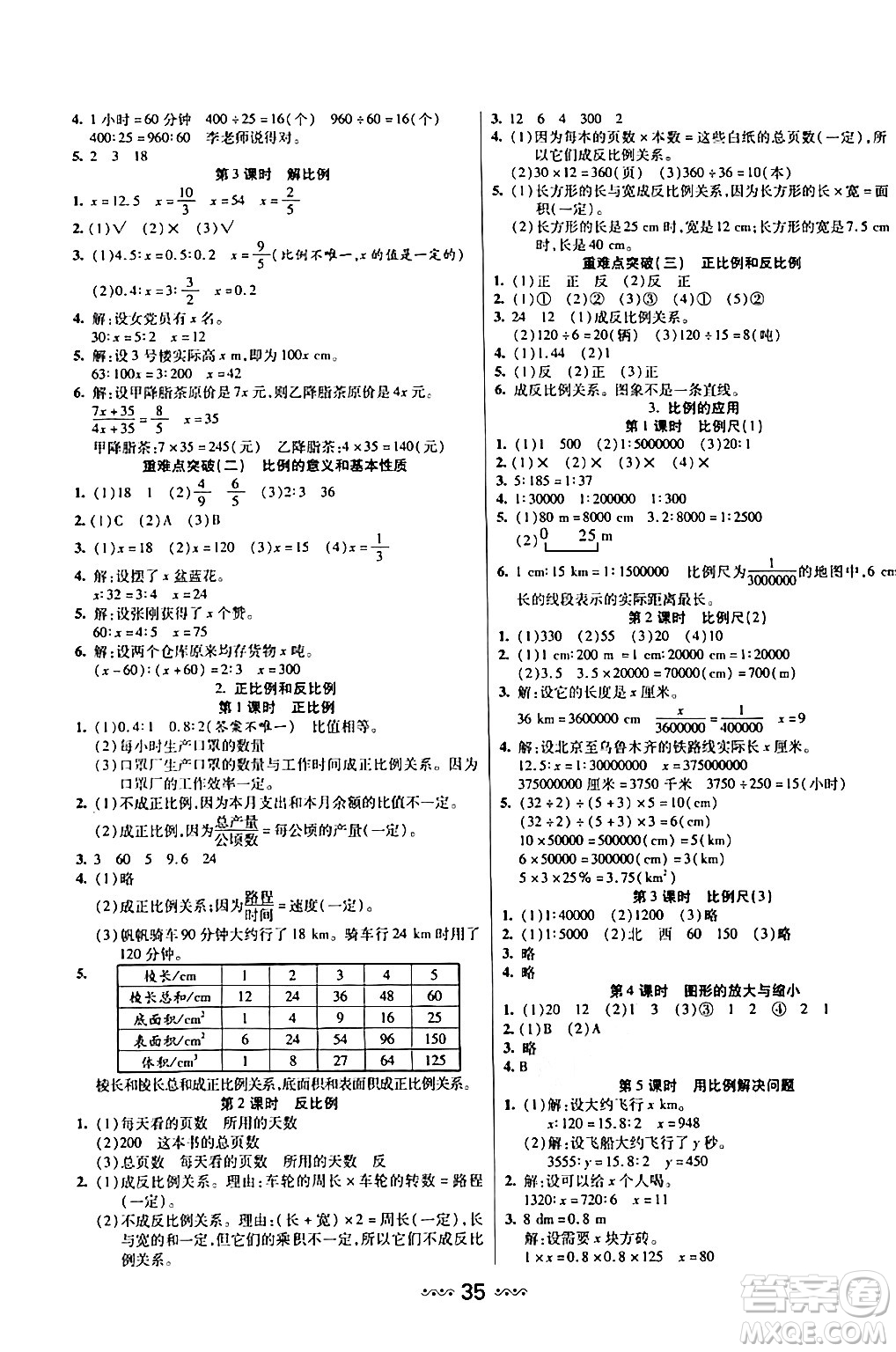 河北少年兒童出版社出版社2024年春輕松練一線課堂六年級數(shù)學(xué)下冊人教版答案