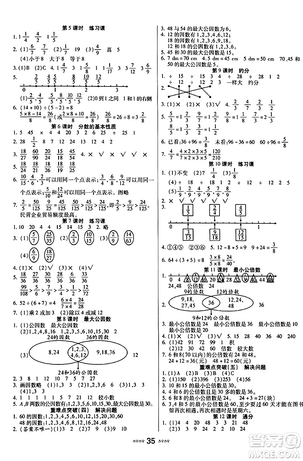 河北少年兒童出版社出版社2024年春輕松練一線課堂五年級數(shù)學下冊人教版答案
