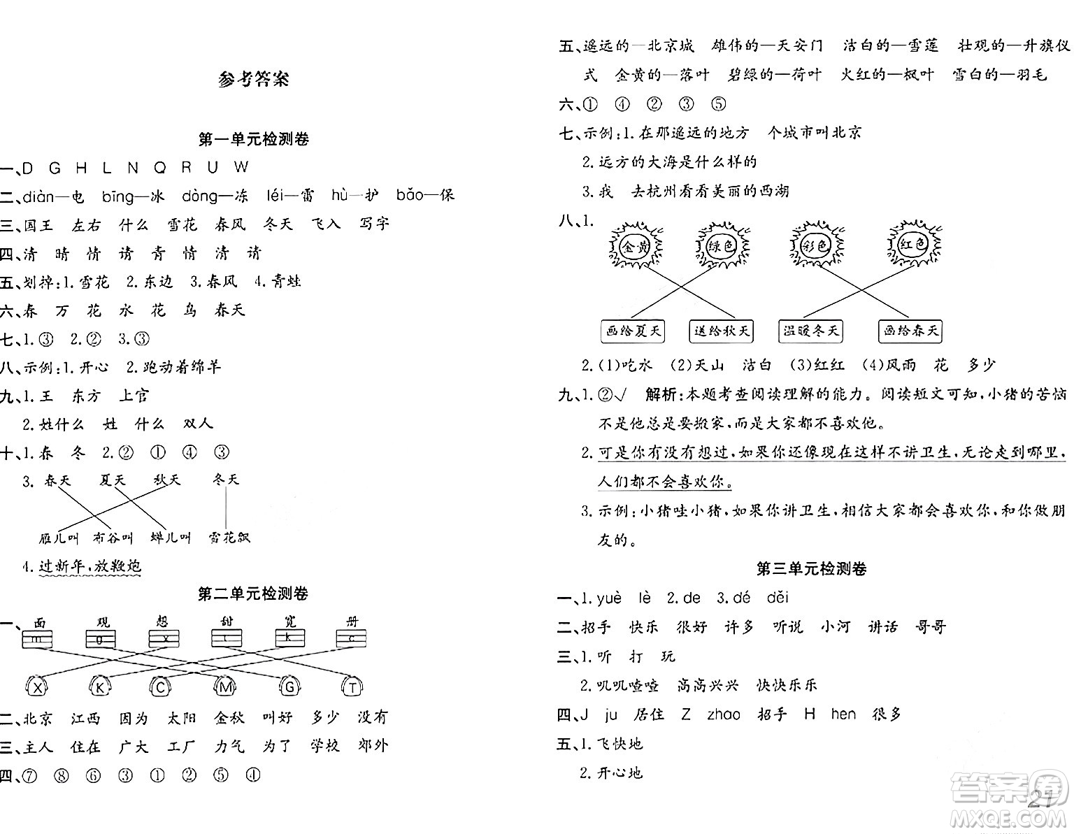 安徽師范大學(xué)出版社2024年春品優(yōu)課堂一年級語文下冊通用版答案