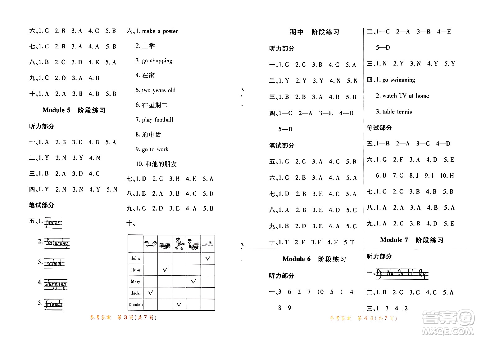陜西師范大學(xué)出版總社有限公司2024年春黃岡同步練一日一練三年級英語下冊外研版三起點(diǎn)答案