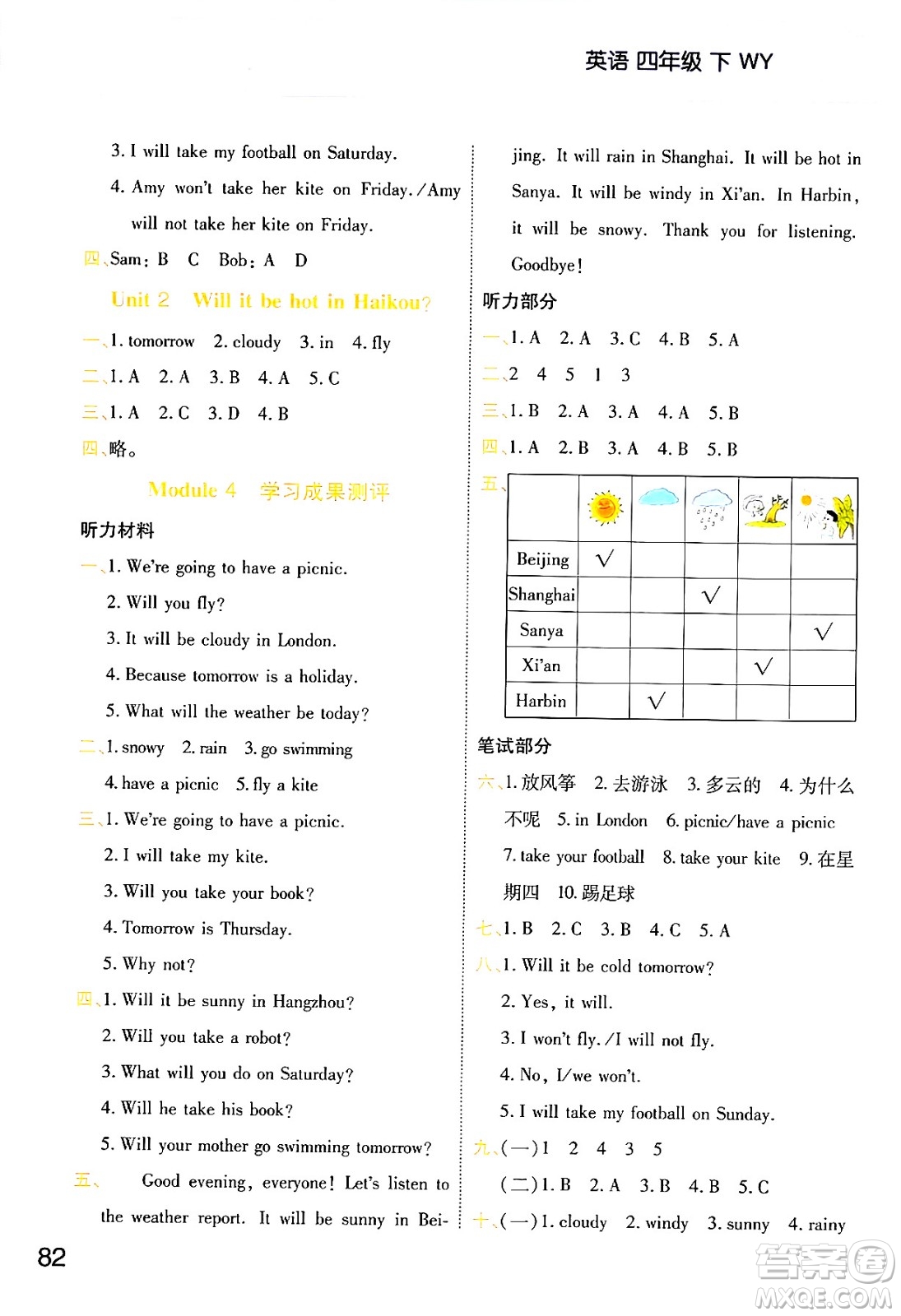 陜西師范大學(xué)出版總社有限公司2024年春黃岡同步練一日一練四年級英語下冊外研版三起點答案