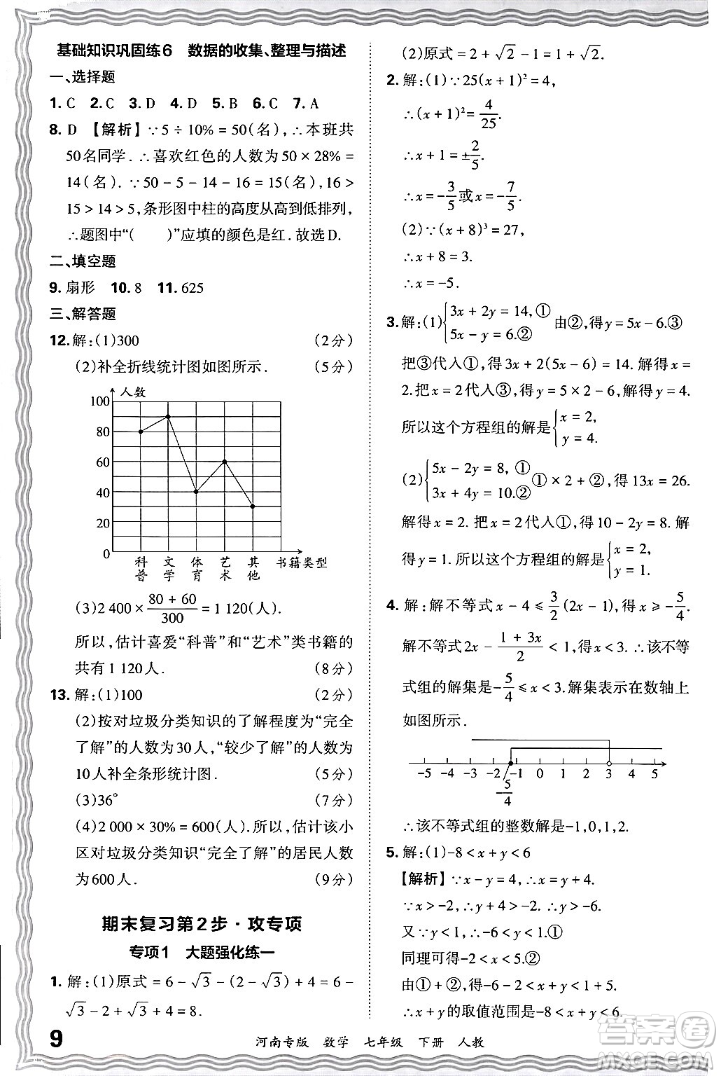 江西人民出版社2024年春王朝霞各地期末試卷精選七年級數(shù)學(xué)下冊人教版河南專版答案