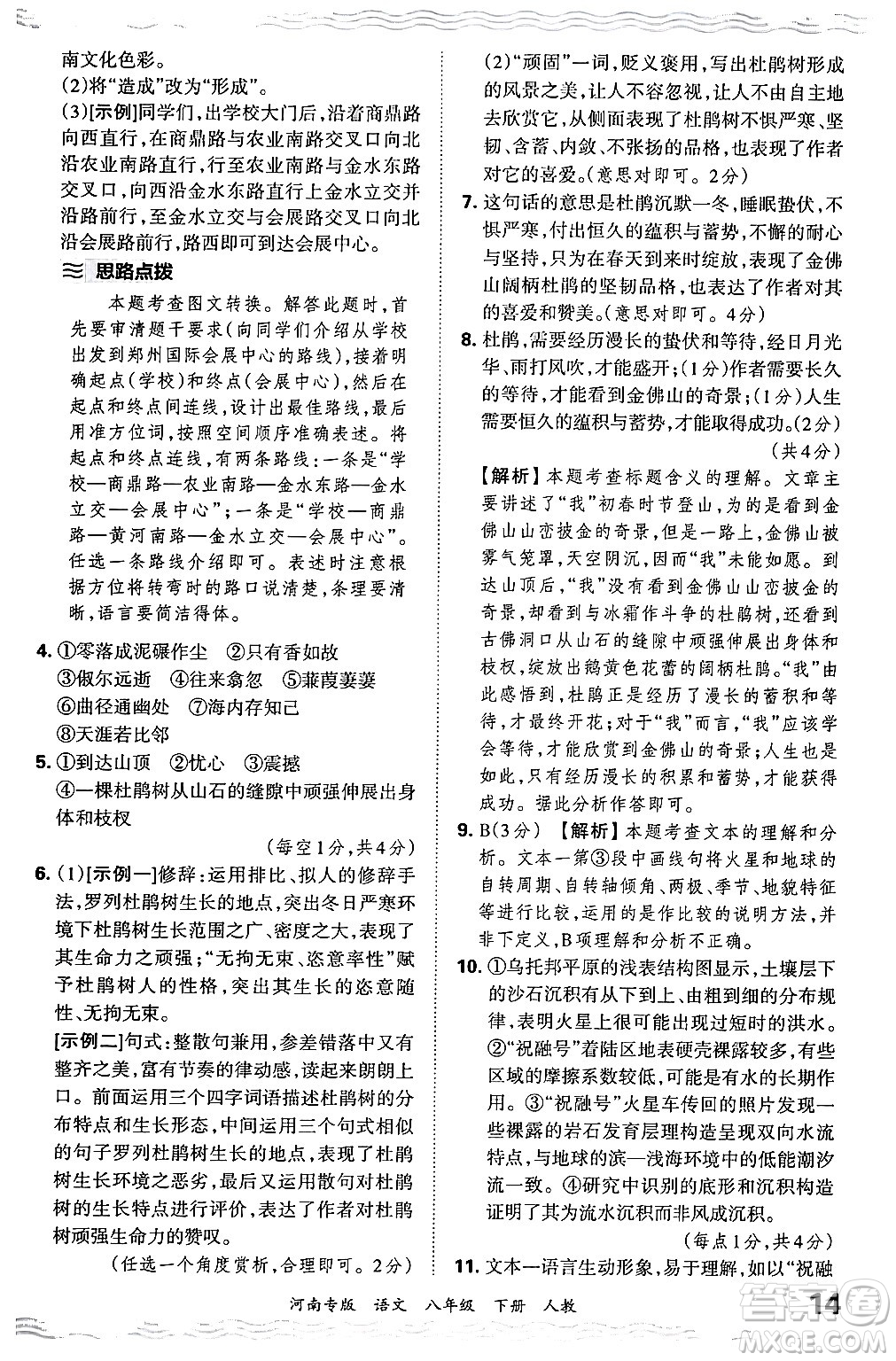 江西人民出版社2024年春王朝霞各地期末試卷精選八年級(jí)語文下冊(cè)人教版河南專版答案