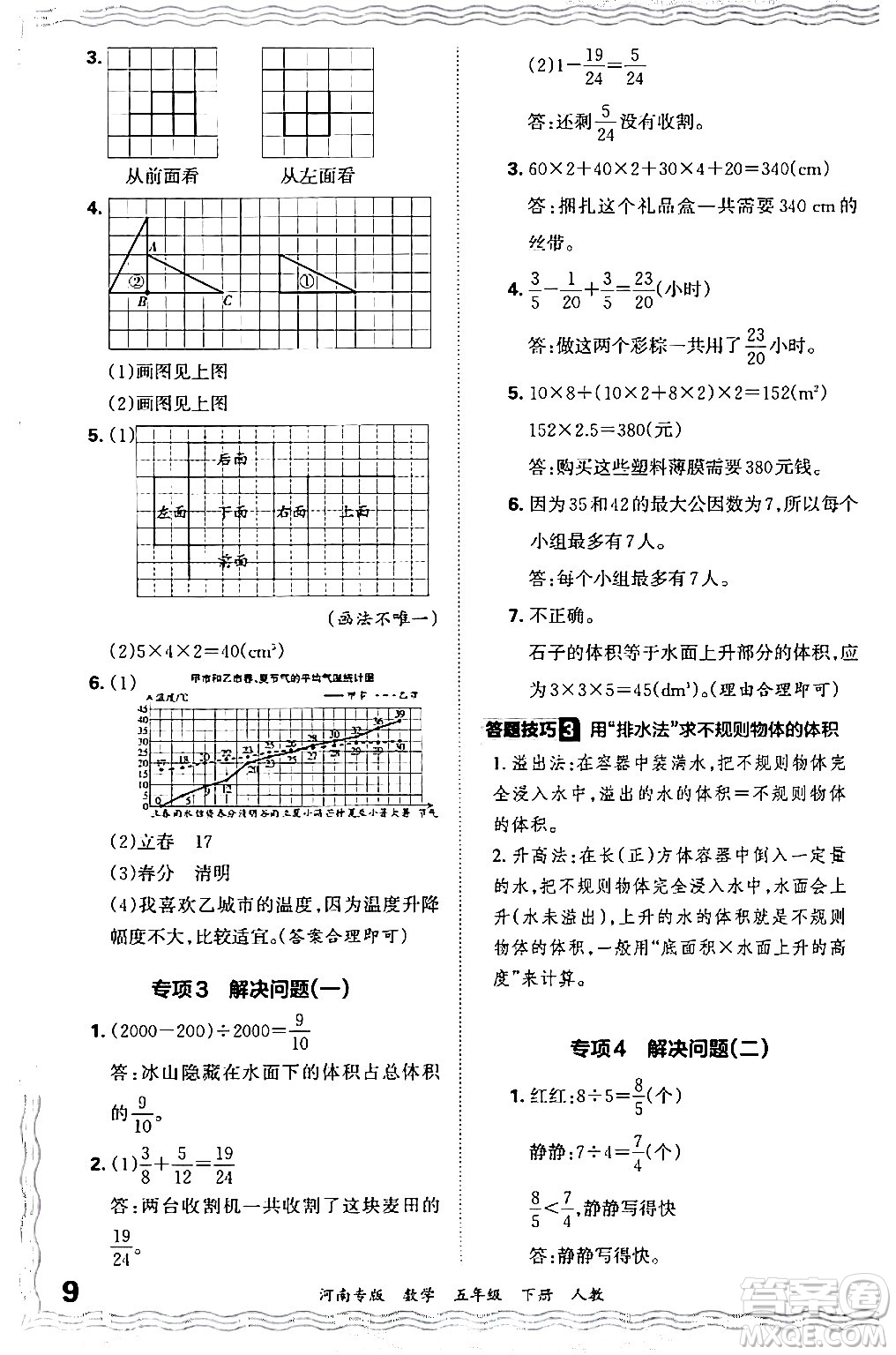 江西人民出版社2024年春王朝霞各地期末試卷精選五年級(jí)數(shù)學(xué)下冊(cè)人教版河南專版答案