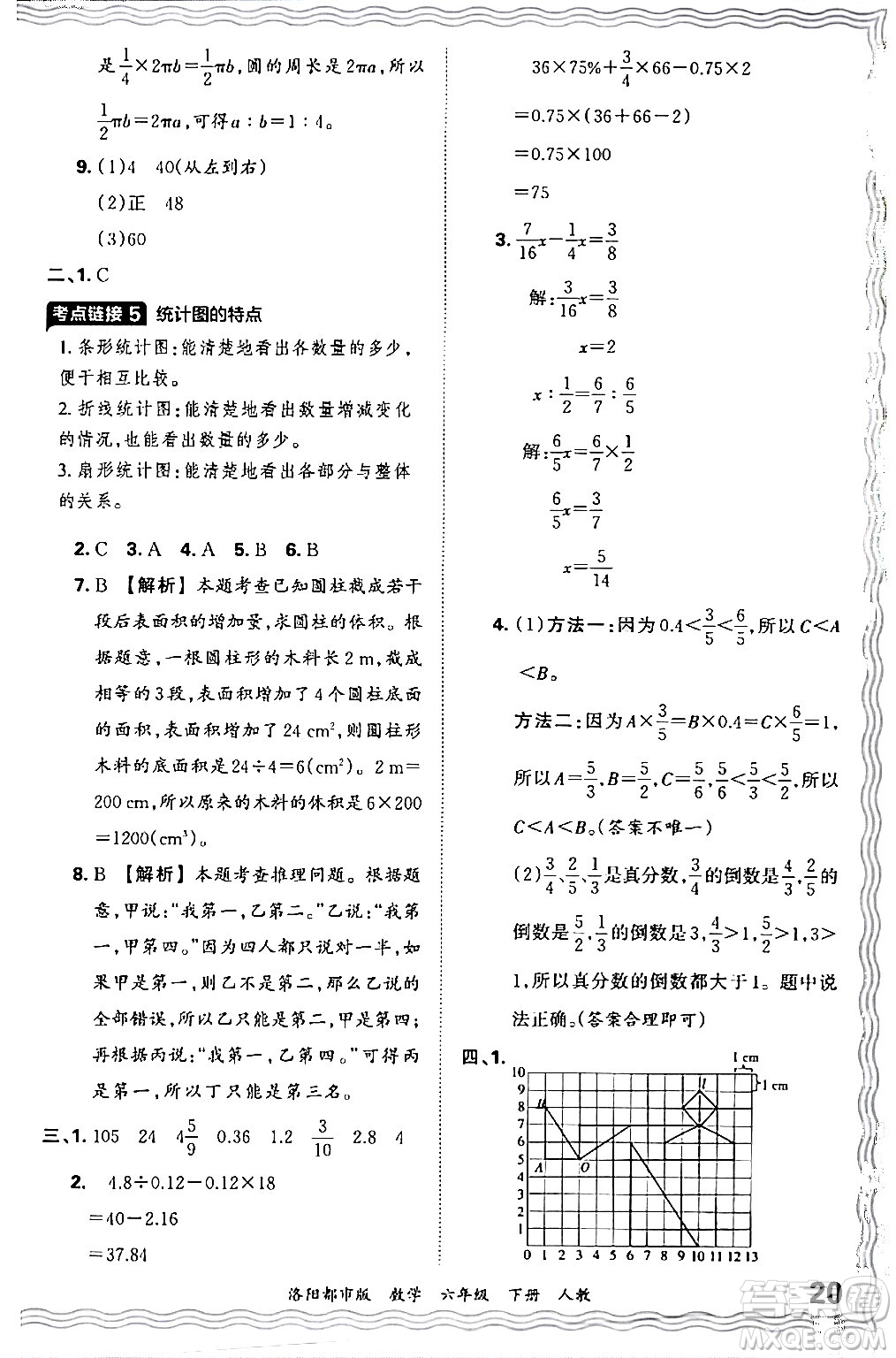 江西人民出版社2024年春王朝霞各地期末試卷精選六年級數(shù)學下冊人教版洛陽專版答案