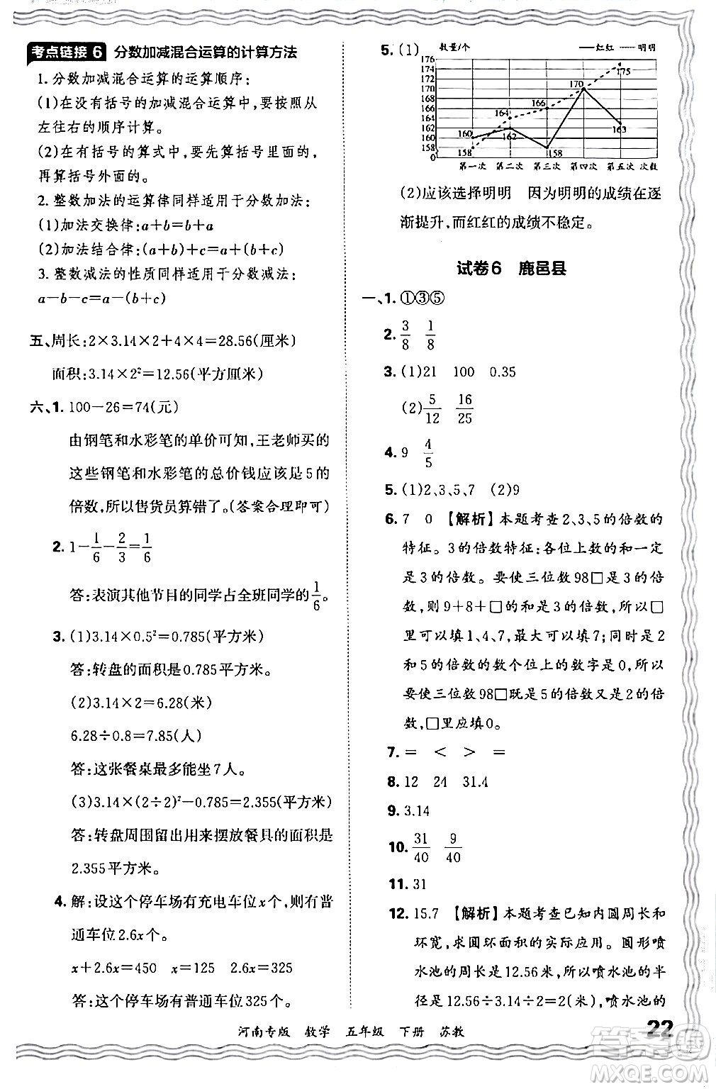 江西人民出版社2024年春王朝霞各地期末試卷精選五年級數(shù)學(xué)下冊蘇教版河南專版答案