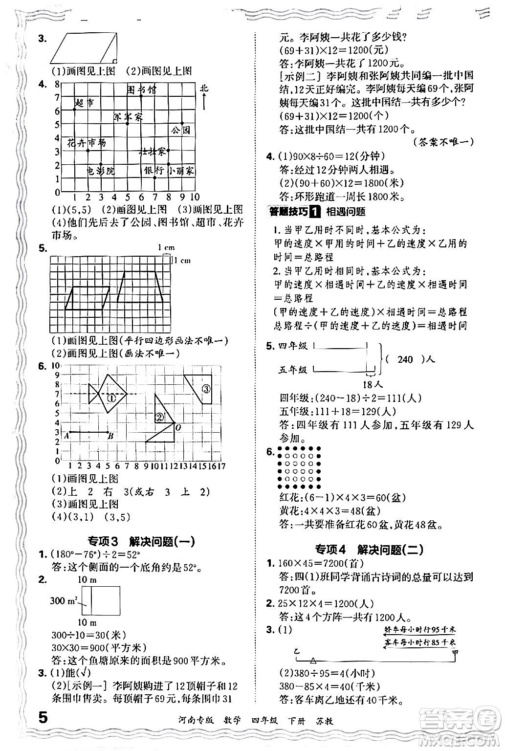 江西人民出版社2024年春王朝霞各地期末試卷精選四年級(jí)數(shù)學(xué)下冊(cè)蘇教版河南專(zhuān)版答案