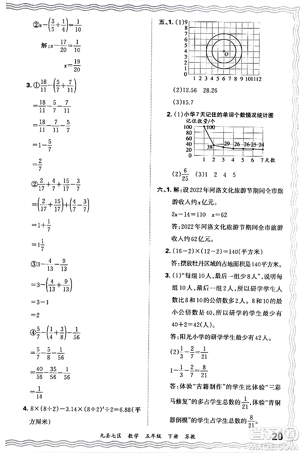 江西人民出版社2024年春王朝霞各地期末試卷精選五年級(jí)數(shù)學(xué)下冊(cè)蘇教版洛陽(yáng)專版答案