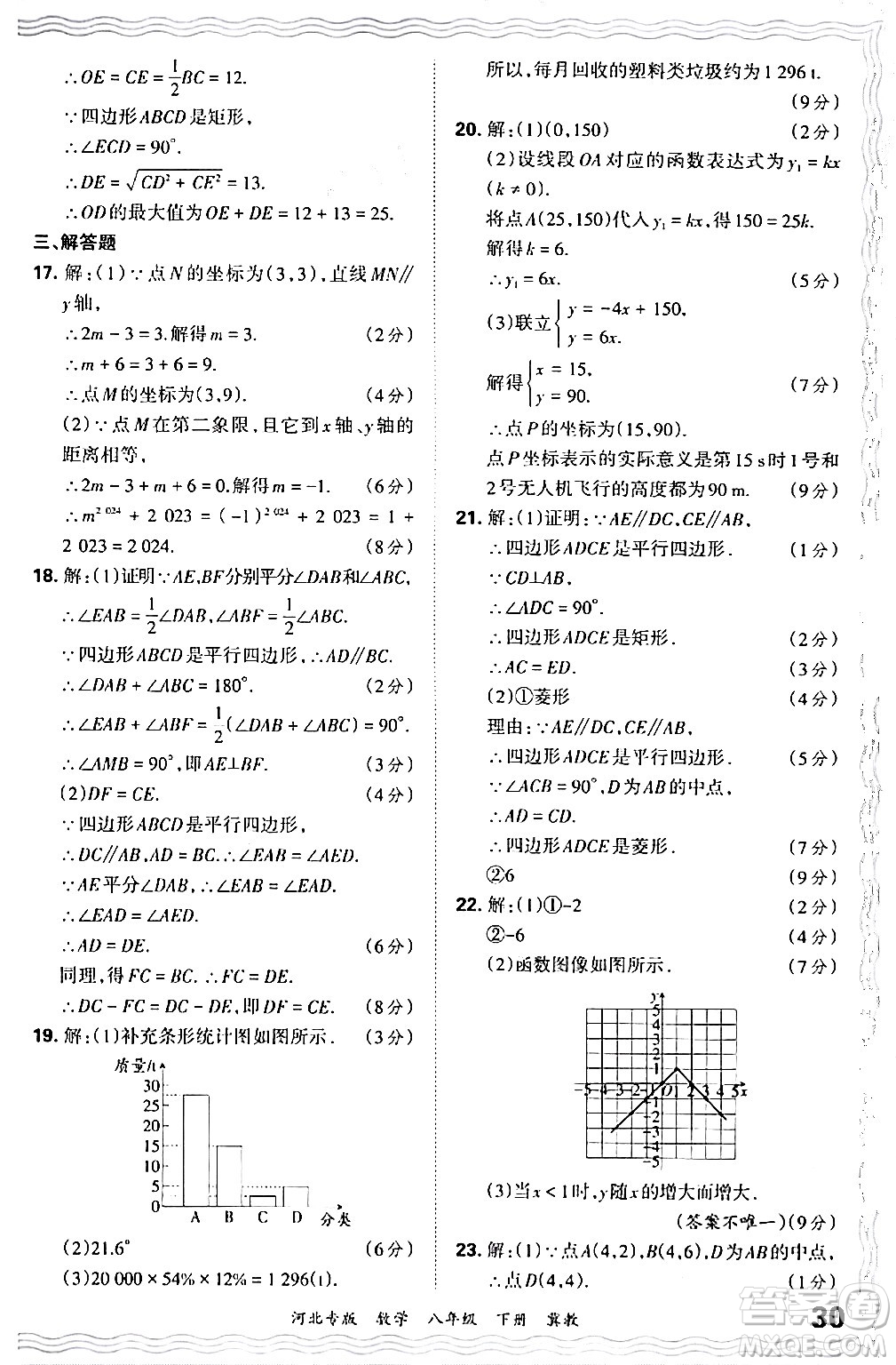 江西人民出版社2024年春王朝霞各地期末試卷精選八年級(jí)數(shù)學(xué)下冊(cè)冀教版河北專版答案