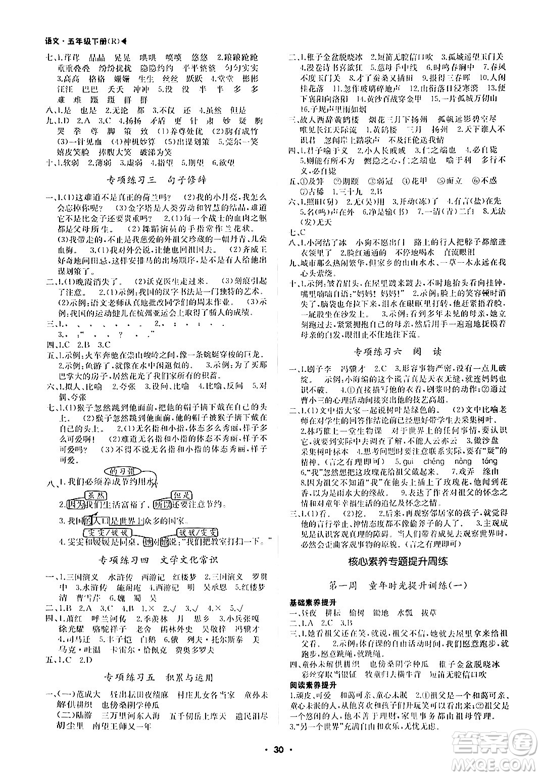 內(nèi)蒙古大學(xué)出版社2024年春超越訓(xùn)練五年級語文下冊人教版答案