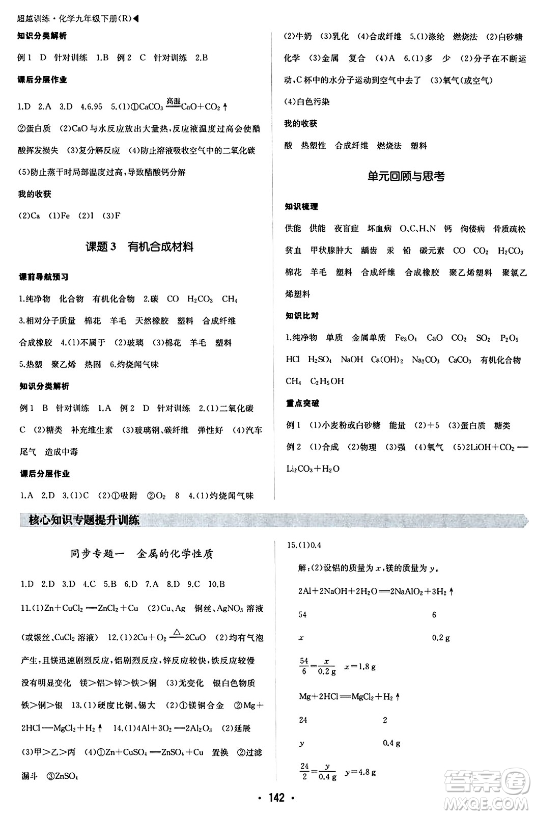 內(nèi)蒙古大學(xué)出版社2024年春超越訓(xùn)練九年級(jí)化學(xué)下冊(cè)人教版答案