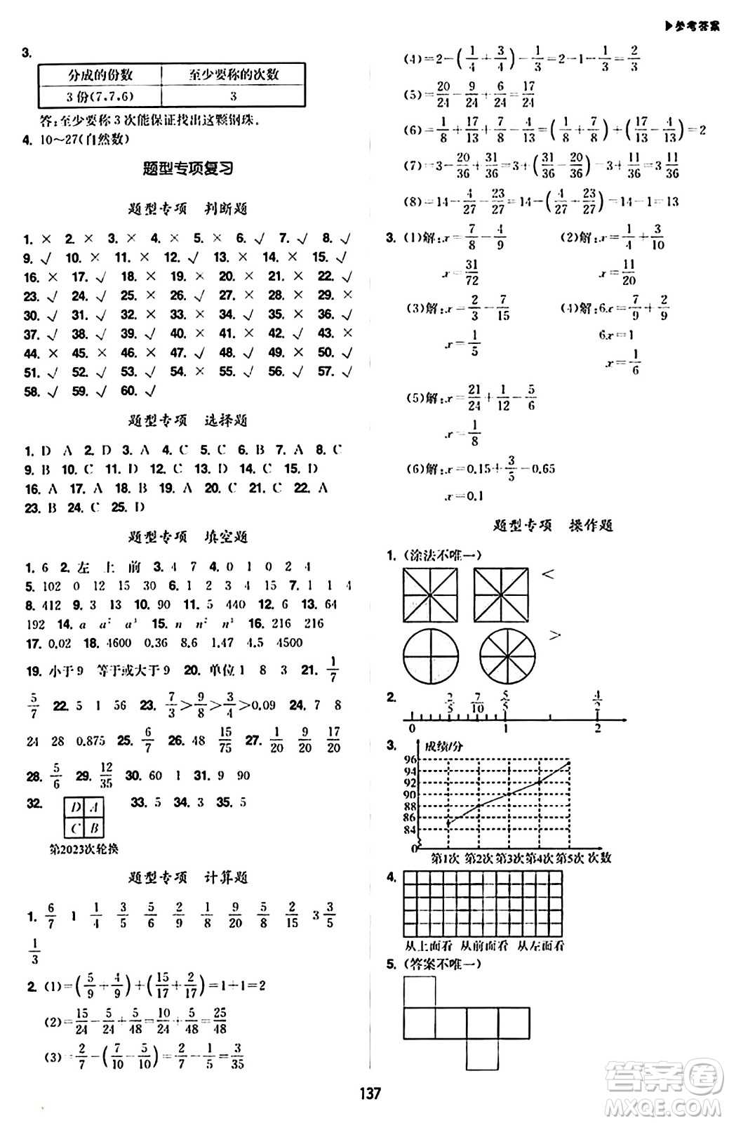 內(nèi)蒙古大學出版社2024年春超越訓練五年級數(shù)學下冊人教版答案