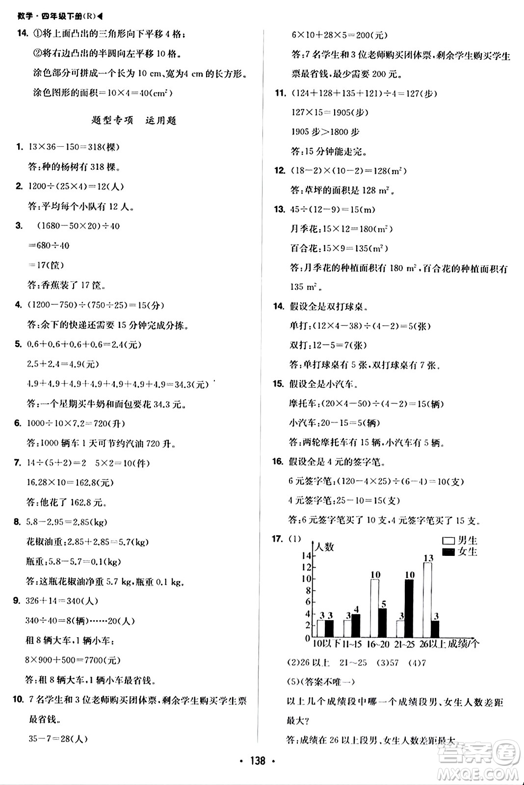 內(nèi)蒙古大學(xué)出版社2024年春超越訓(xùn)練四年級(jí)數(shù)學(xué)下冊人教版答案