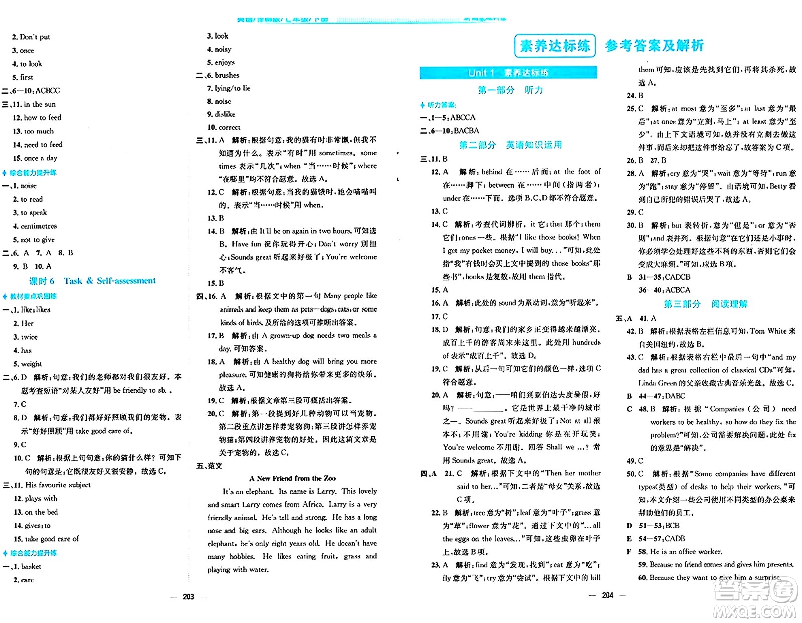安徽教育出版社2024年春新編基礎(chǔ)訓練七年級英語下冊譯林版答案