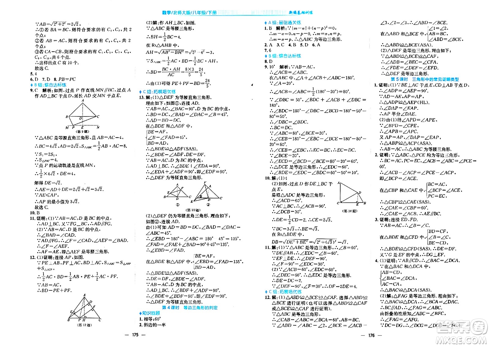 安徽教育出版社2024年春新編基礎(chǔ)訓(xùn)練八年級數(shù)學(xué)下冊北師大版答案
